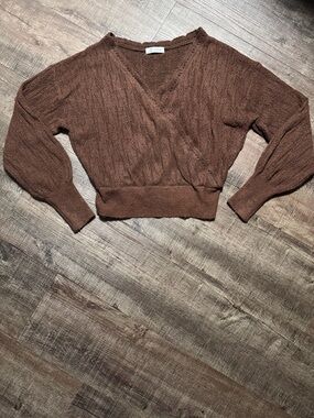 Cupshe Brown Wrap-Style V-Neck Sweater